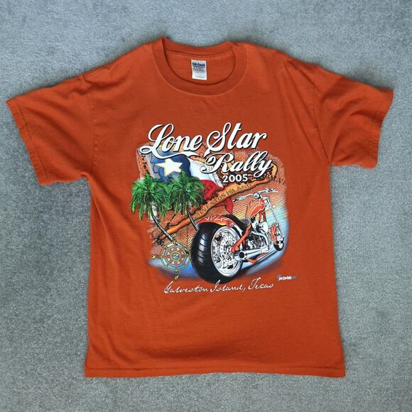 VTG Lone Star Rally Shirt Men's L Orange Galveston Texas Graphic Tee Biker 2005 - Picture 1 of 8